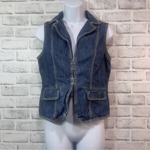 Tommy Hilfiger Medium Washed Denim Collared Vest Small